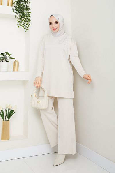 Pamuk Butik Γυναικείο Σετ Πλεκτό Διπλό Mercerized με Παντελόνι