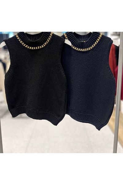 AFA Knitwear Sweater Blouse with Gold Chain Detail on the Collar