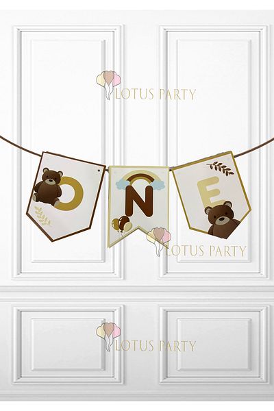LOTUS PARTY Ρετρό ONE γράμματα - Retro Bear ONE banner - One Banner -