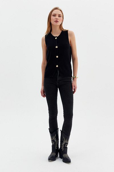 Nish&Chic Crew Neck Gold Buttoned Vest