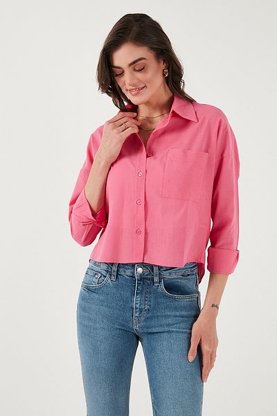 Lela Cotton and Linen Blended Regular Fit Short Front Long Back Shirt Shirt 6772867