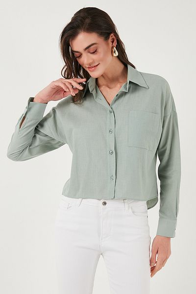 Lela Cotton and Linen Blended Regular Fit Short Front Long Back Shirt Shirt 6772867
