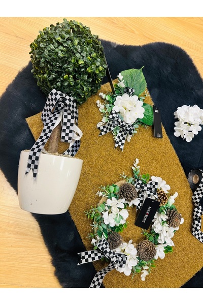 Marrone Şimşir Ağaç Paspas Kapı Süsü 3'lü Set Kapı Önü Ağaç