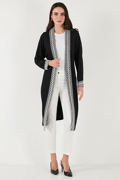 Lela Long Kimono Cardigan - Modest Regular Fit Tie-Up Embroidered Hijab
