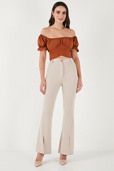 Lela Regular Fit Madonna Collar Lacing Detailed Crop Blouse Bluz 6527017