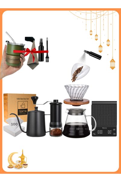 Generic طقم قهوة V60 كامل مكون من 11 قطعة مع مطحنة ومصفاة وغلاية ومقياس ومرشحات