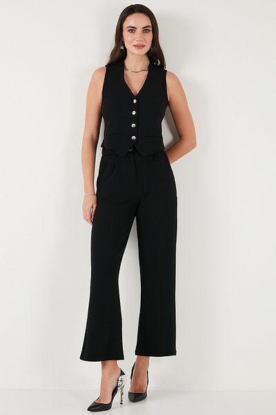 Lela Regular Fit High Waist Loose Wide Leg V-Neck Vest Suit 5866199