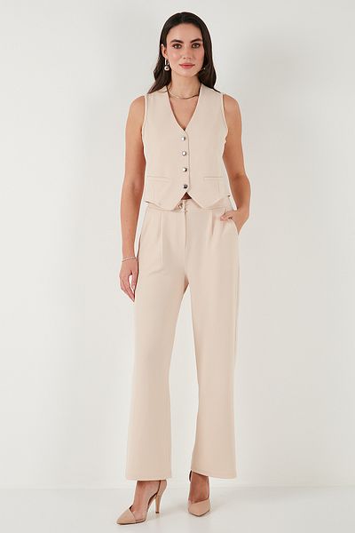 Lela Regular Fit High Waist Loose Wide Leg V-Neck Vest Suit 5866199