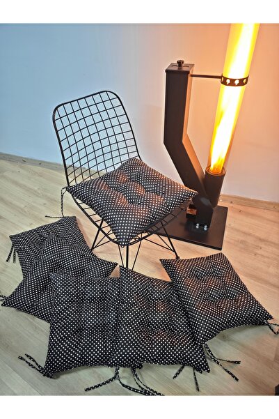 DURU HOME COLLECTİON Pofidik Siyah Beyaz Puantiyeli Sandalye Minderi 40 X 40 Ebatlarında Düğme Dikişli Sandalye Minderi