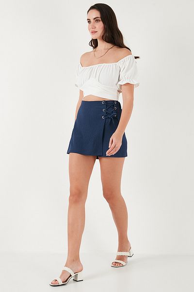 Lela Stretch Tie Slim Fit High Waist Mini Shorts Skirt Shorts Skirt 5865745