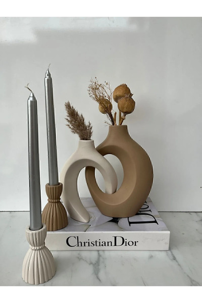 patienc Sarmaşık sevgili vazo, şamdan mumluklu set 22x16&17x14