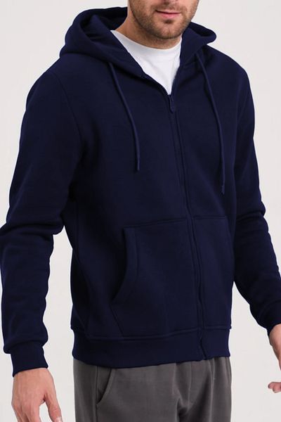 ruNadeS Navy Blue Plain Unisex Oversize Thick Fleece Cardigan with Thick Inside