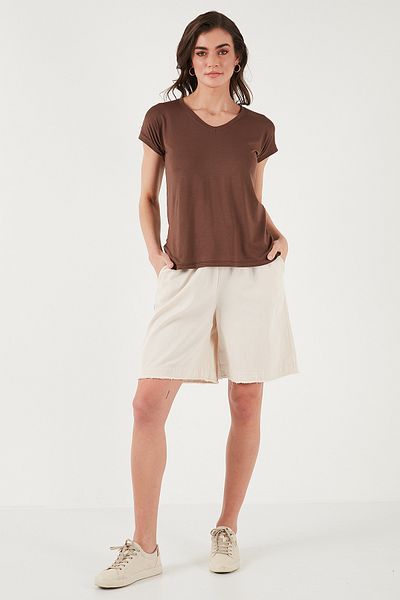 Lela Cotton Standard Fit Normal Waist Tie Pocket Shorts Shorts 668Yp5326