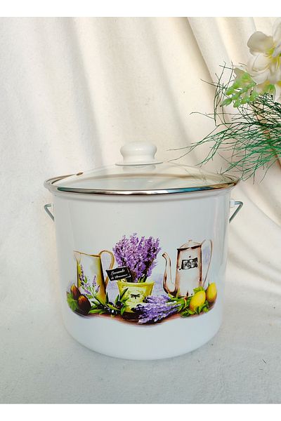 EBRULİEMAYE Lavender Lemon Large Size Enameled Copper 24 cm Diameter 7 Liter Milk Yogurt Pulses Copper