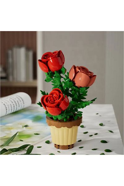 Kaptan Mavi Red Rose Potted Flower Building Blocks Puzzle7227
