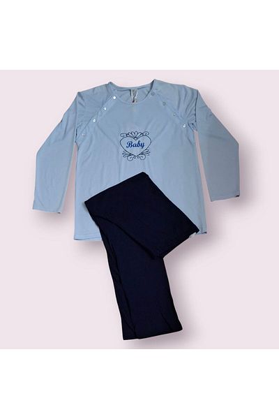 Zen Set de pijamale de maternitate albastru de vară cu nasturi laterali