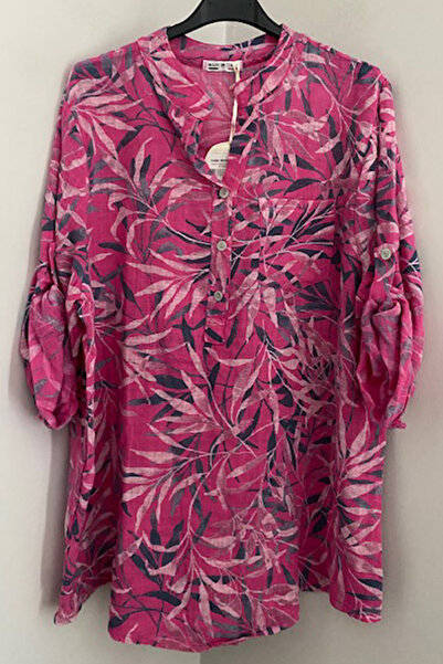 AYASOFYA OTANTIK Bluză de damă italiană fucsia cu frunze mici, cu nasturi, cu...