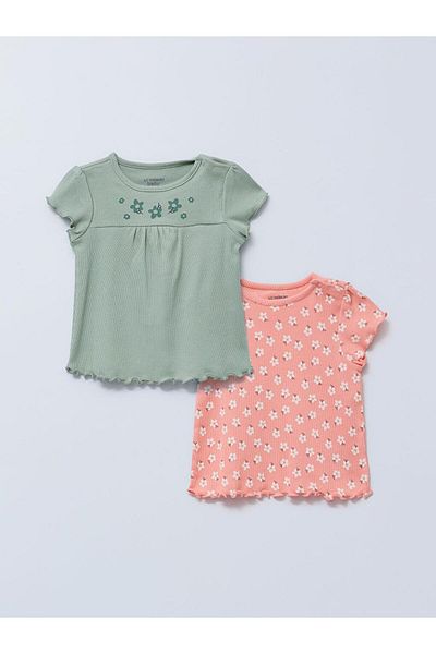 LC Waikiki Crew Neck Short Sleeve Printed Cotton Baby Girl T-Shirt 2-Piece (S2)