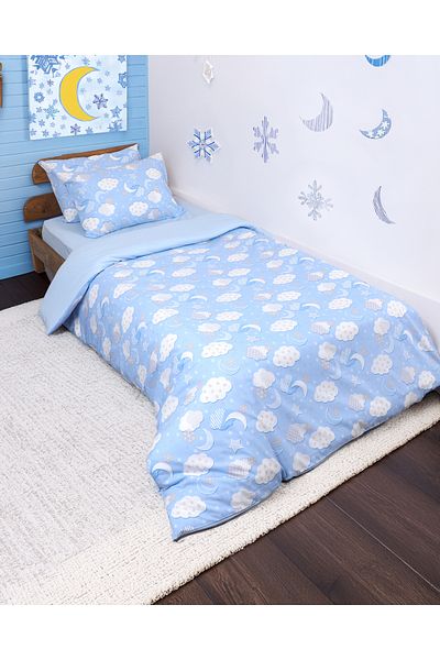 ÇIQRIK HOME Set cuvertură de pilota Bulut Sky pentru o singură persoană cu cearșafuri elastice