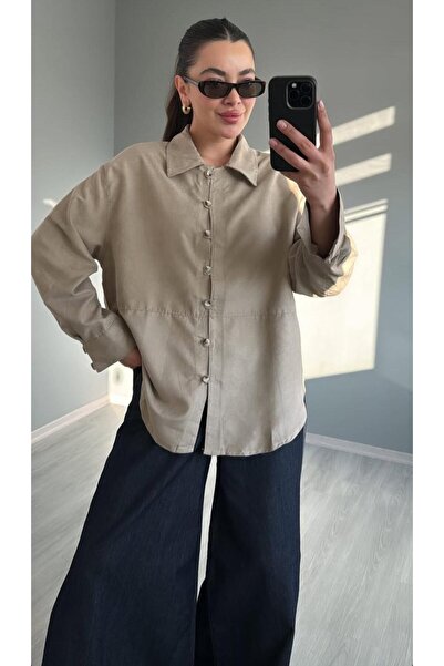 MODAGK Yumuşak Süet Dokulu Oversize Gömlek