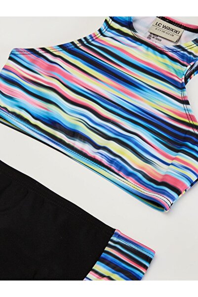 LC Waikiki Πολύχρωμο εμπριμέ κοριτσίστικο μπικίνι με εύκαμπτο ύφασμα Crew Neck (0S)