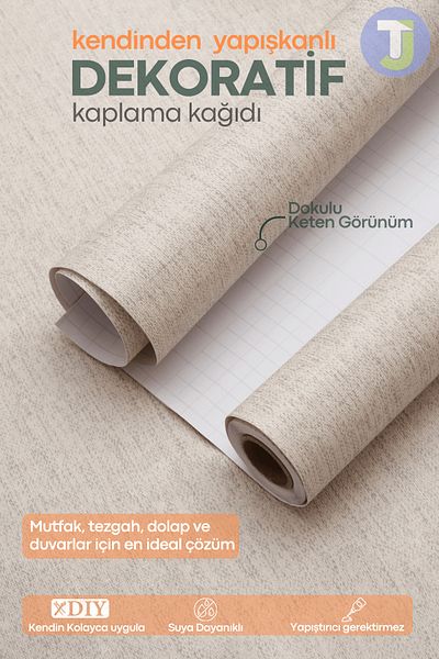 Technojet Acoperire pentru masă dulap de perete pentru living, cu aspect de lenjerie texturată, autoadeziv, 60X300cm