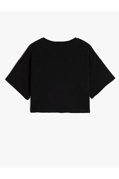 Koton Tricou crop din bumbac cu mânecă scurtă cu imprimeu fluture