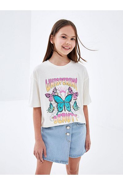 LC Waikiki Tricou cu mânecă scurtă pentru fete cu imprimeu cu gâtul rotund (S4)