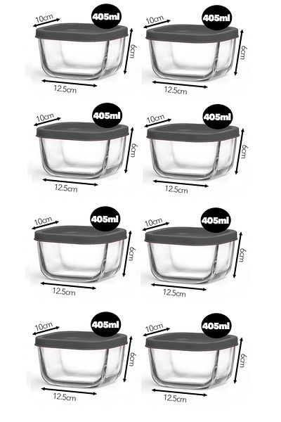 LAV Feyzade Cube Storage Container Set 8 Pcs Gray Lid 405Cc (Cub-235)