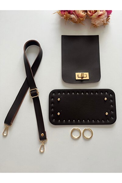 zg hobi aksesuar Knitted Bag Faux Leather Strap, Cover, Base Set Dark Brown