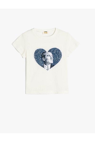 Koton Tricou din bumbac Imprimat Ataturk - Paiete, Decolteu Crew, mânecă scurtă