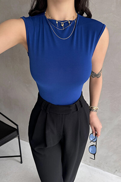 bacc Kadın Saks Sırt Dekolteli Buzzy Bluz Bcdf-252162