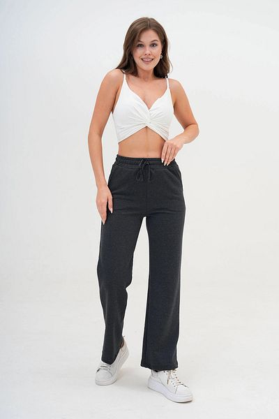 bacc Women's Anthracite Double Pocket Knitted Fabric Comfortable Fit Palazzo Pants Bc25Pkn03