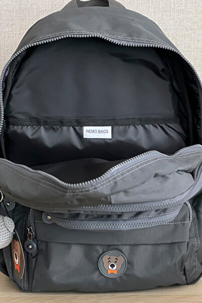 NEMO BAGS Унісекс сірий шкільний рюкзак Рюкзак для ноутбука Подорожній Спортивний Водонепроникний З брелоком амігурумі