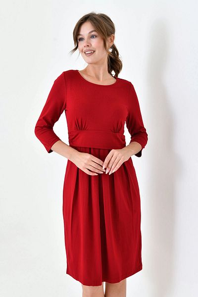 bacc Women Red Crew Neck Pleated Maternity Dress Bc25Pkn20