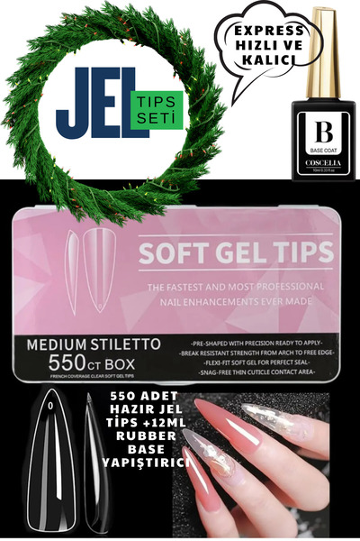 Coscelia TAKMA TIRNAK UZATMA JEL TİPS SET -550 ADET STILETTO JEL TIPS+RUBBER ...