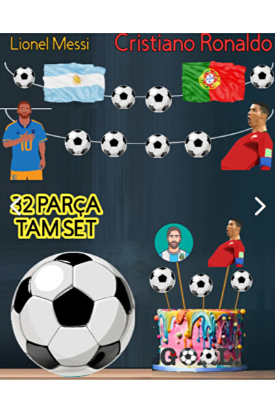 Hiras Dizayn Ronaldo Messi 32parça Futbol Doğum Günü Süsü Fanatik Banner Past...