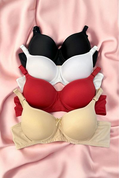 STARMİE Women's Padded Support Underwire Gathering 4-Piece Bra Set