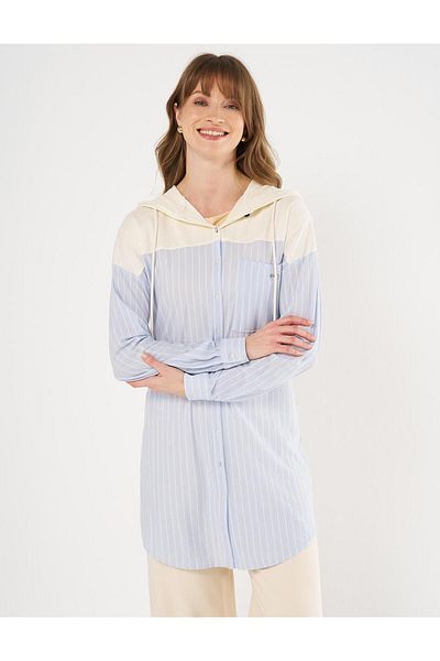 KYR Light Blue Line Pattern Hooded Tunic