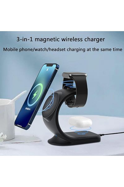 fulina Wireless Charger,15W Fast Wireless Charging Stand, 3 in 1 Desktop Wireless Charging Station