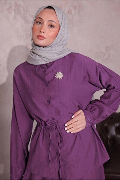 TRENDTESETTÜR KADIN MOR BROŞLU ETEKLİ TAKIM T 9274