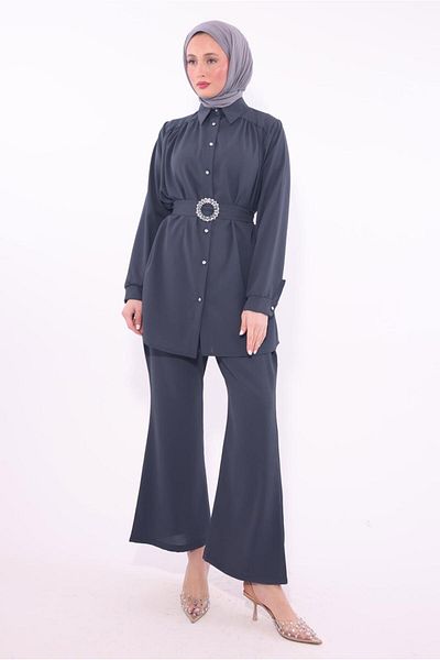 TRENDTESETTÜR Gray Fume Belted Pants Set - Women's t 9674