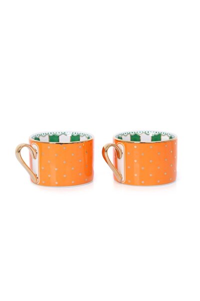 morponi Orange Set of 2 Polka Dot Tea and Coffee Cups