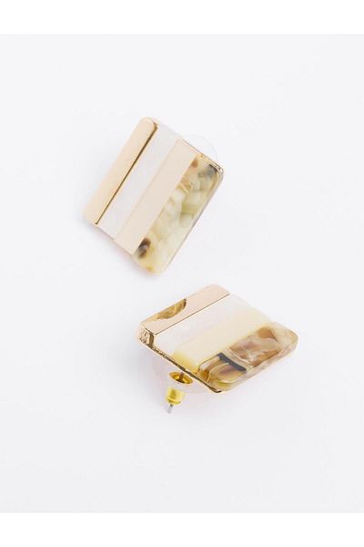 Jimmy Key Beige Color Block Square Earrings