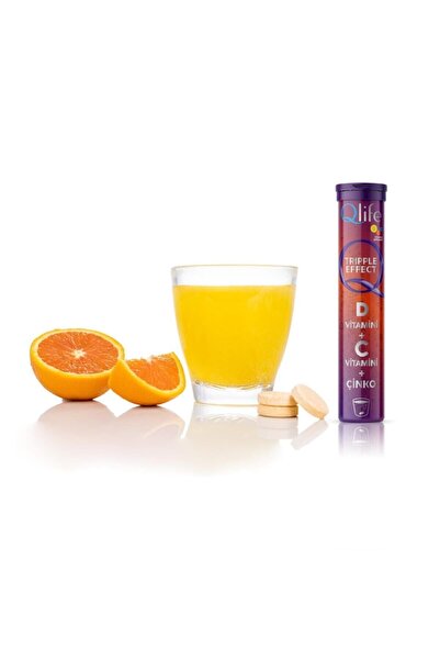Qlife Efervesan Günlük Vitamin Takviyesi Tripple Effect C Vitamini D Vitamini Çinko 20 Efervesan Tablet