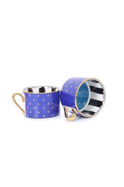 morponi Blue Set of 2 Polka Dot Tea and Coffee Cups