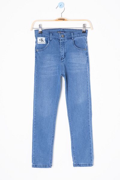 Cansın Mini Blue Pocket Crest Detailed Boy's Jean Trousers 20357