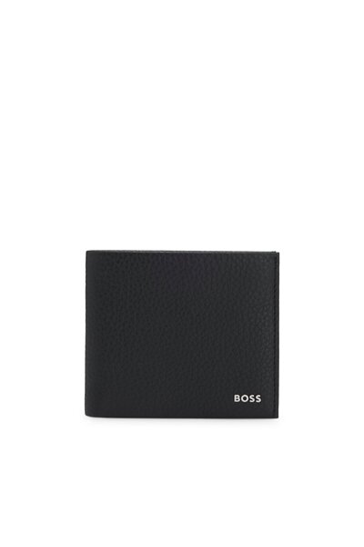 BOSS Parlak logo harfli damarlı deriden katlanabilir cüzdan