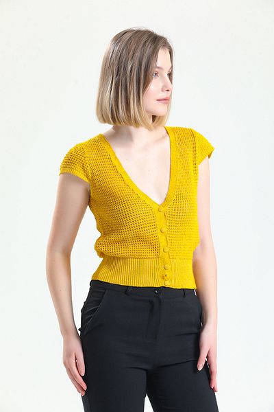 Sense V-Neck Openwork Buttoned Vest| Taa8789Y08 Gold