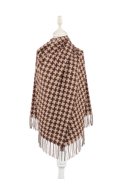 Bursa İpek Brown Houndstooth Pattern Winter Shawl